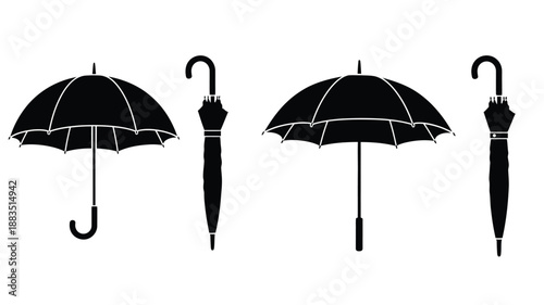 a simple illustration of two black umbrellas against a white background