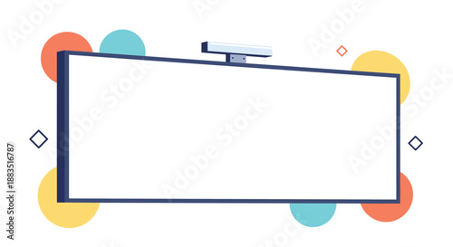 Modern flat screen monitor or television with a webcam on top, featuring a blank white screen for custom text or images.