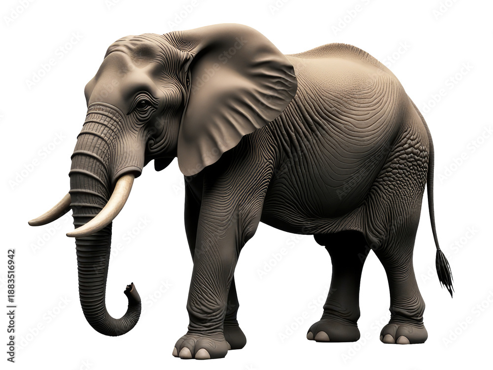 Fototapeta premium A close-up shot of an elephant with prominent tusks against a clean white background
