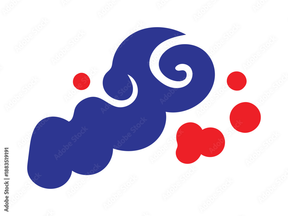 Obraz premium Modern graphic design featuring a vibrant blue abstract form with a spiral and playful red circles