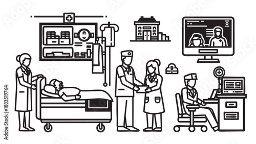 Healthcare professionals assisting patient in medical examination and consultation