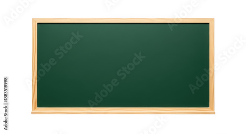 Empty green chalkboard with wooden frame for school education and presentation isolated on transparent background