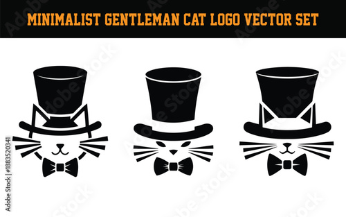 Minimalist gentleman cat logo vector set with top hats and bow ties