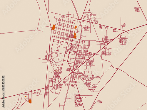 Quadro em tela Urban map poster of Dera Ghazi Khan, Pakistan with warm ivory base with deep win