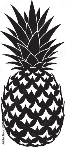 Black and white of a pineapple with detailed texture and sharp leaves also transparent background fruit