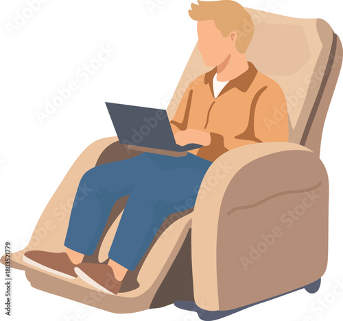 Man Working on Laptop in Recliner Chair