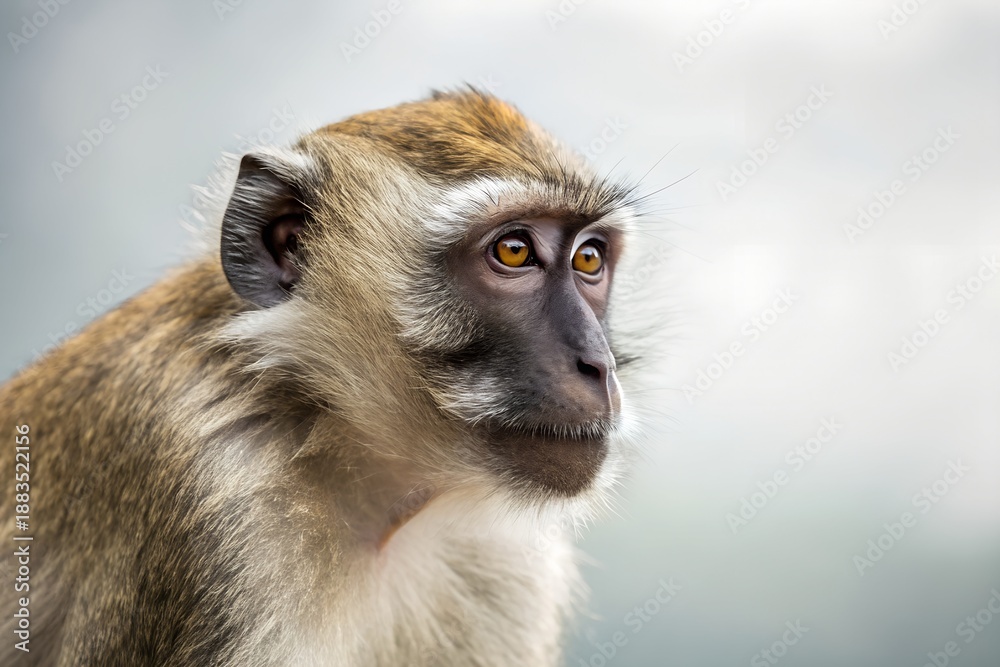 Obraz premium Long-tailed macaque monkey looking away in wildlife habitat