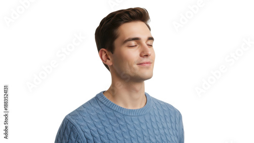 Portrait of a calm and relaxed young man with closed eyes.