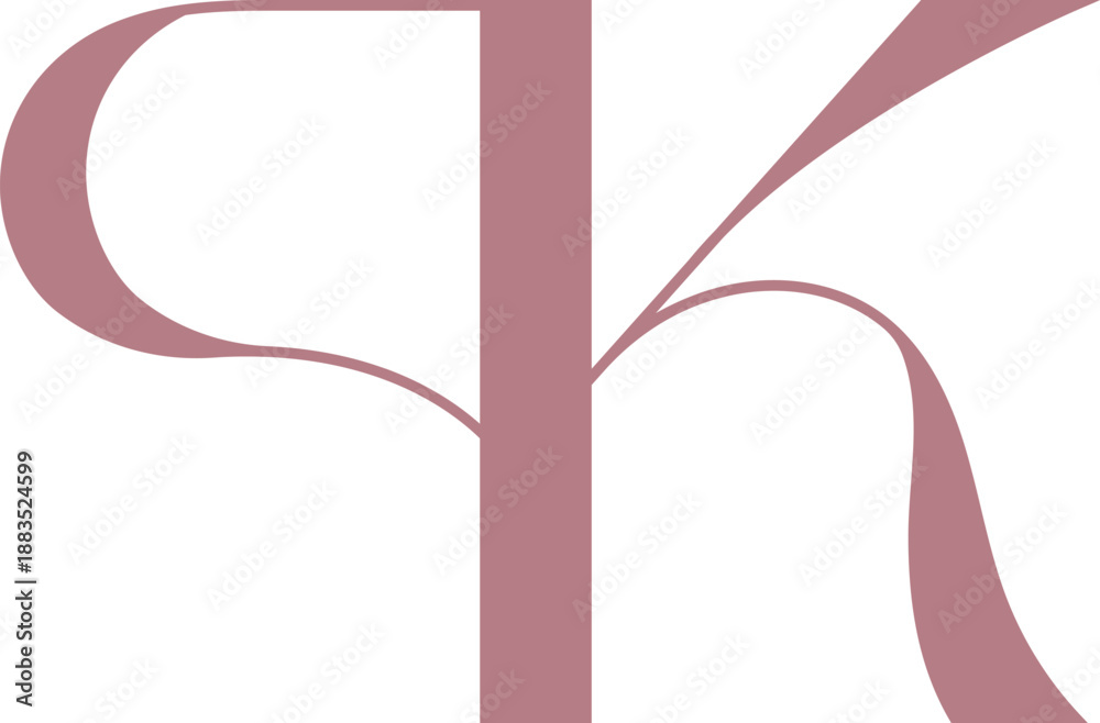 Fototapeta premium Elegant and artistic monogram with stylized letters r and k in a dusty rose hue