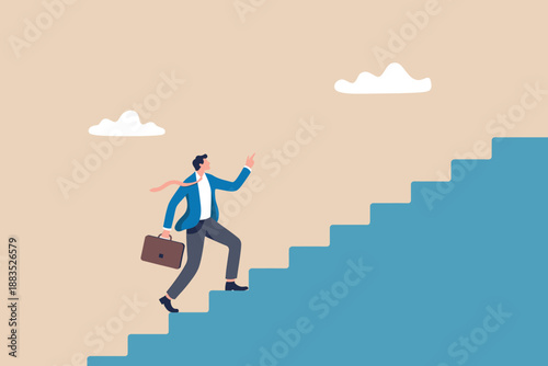 Businessman climbing stairs symbolizing career advancement and achieving professional goals