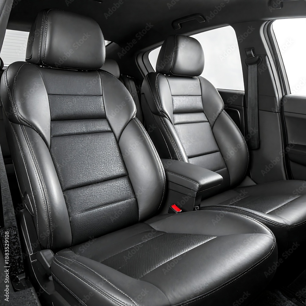 Obraz premium Luxurious Black Leather Car Seats - A Close-Up View of Automotive Comfort.