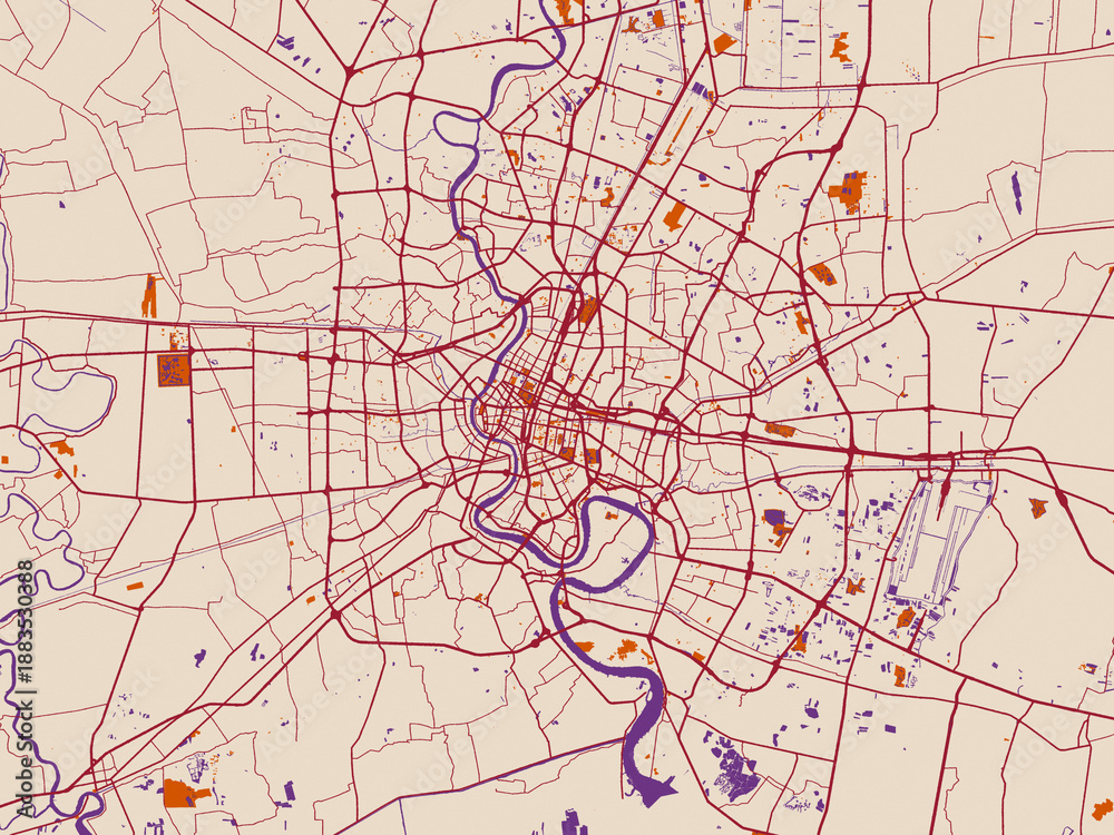 Fototapeta premium Decorative city map of Greater Bangkok, Thailand