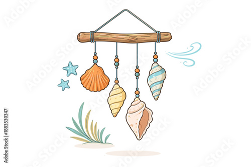 Coastal boho seashell decor with driftwood hanger and ocean breeze
