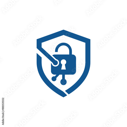 Secure Lock Icon within Shield Emblem Representing Protection and Safety Measures Illustration