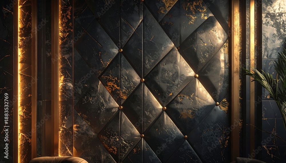 Obraz premium Luxurious Quilted Panel with Golden Accents and Natural Light.