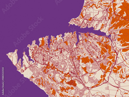 Photos Minimal city map of Sevastopol, Ukraine with burgundy linework on cream