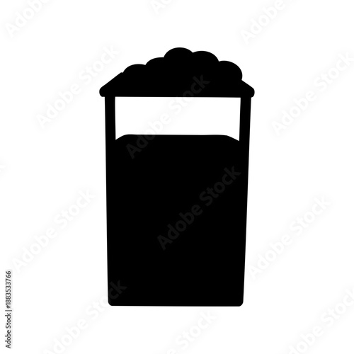 Full glass of foamy beverage in simple black silhouette on white