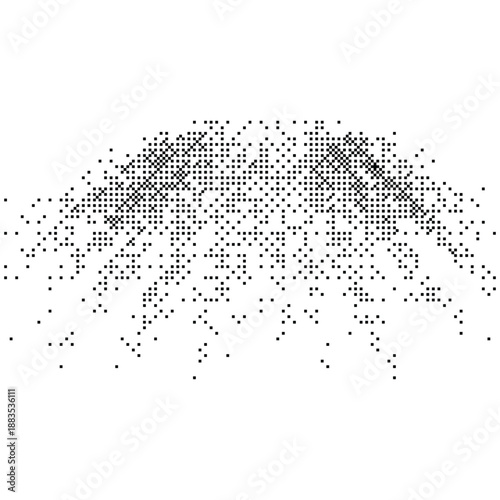 Retro pixel art wave texture with dithering. High contrast black and white noise gradient backdrop.