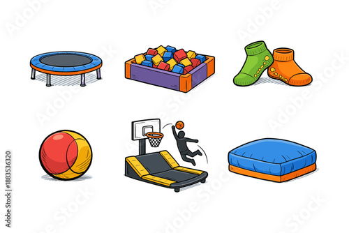 Colorful cartoon toys and playground equipment collection for kids