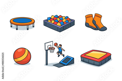 Colorful indoor playground elements in cartoon style for kids activities