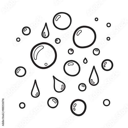 Collection of hand drawn water droplet shapes isolated on transparent background