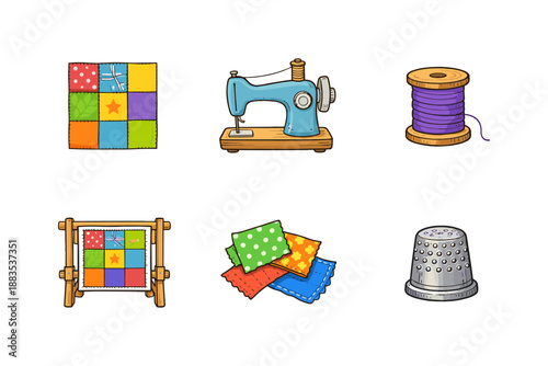 Colorful sewing tools and quilting elements for craft enthusiasts