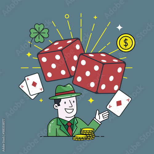 Lucky Man with Dice and Cards