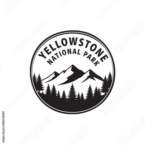 Vintage Yellowstone National Park circular emblem with mountain silhouette