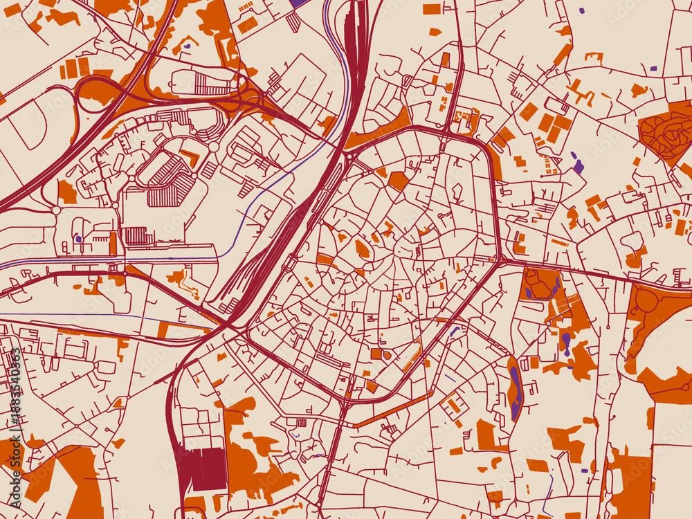Naklejka premium City layout poster — Mons, Belgium – warm boho color palette