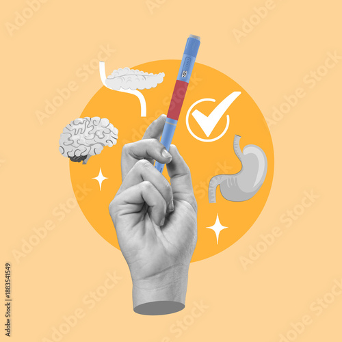 Bild auf Leinwand drugs, GLP-1, syringe, clock, broccoli, time, peptide, Similar, Glucagon, Type 1