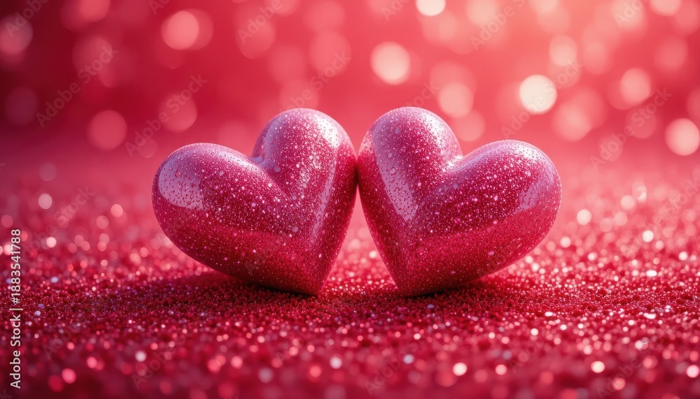 Obraz premium Radiant red hearts sparkling in a glittery embrace
