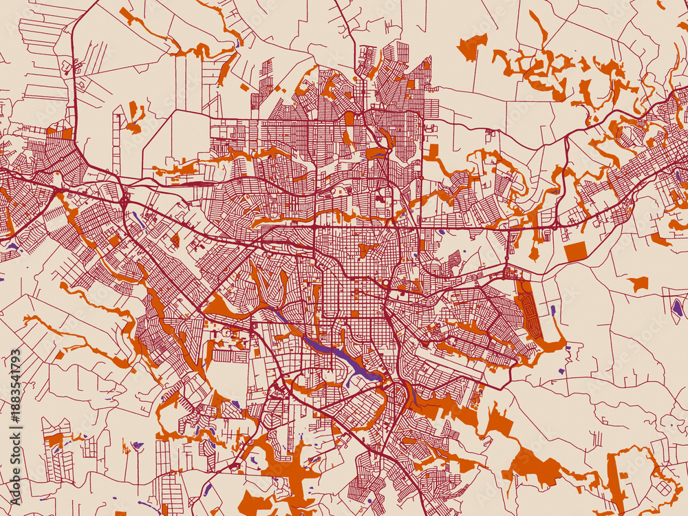 Fototapeta premium Minimal city map of Londrina, Brazil with burgundy linework on cream