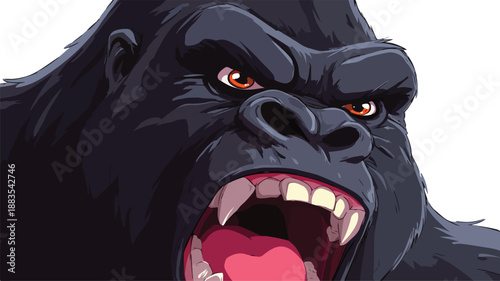 Angry Gorilla Cartoon Vector with Outline Isolated on White Background