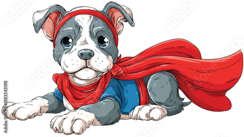 Cute Cartoon Dog in Super Hero Costume Vector with Outlines