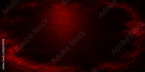 An abstract red grunge background featuring a dark black cloudscape at sunset with orange sunlight glowing through a beautiful twilight sky