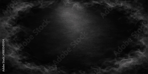 Abstract dark smoke and mist texture swirling like a stormy cloudscape against a black night sky background with subtle motion and steam