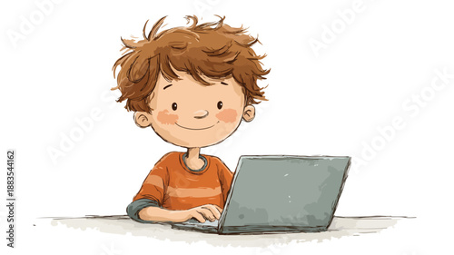 Professional Cute Boy with Laptop Vector Illustration on White Background