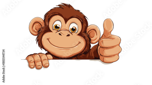 Adorable Monkey Cartoon Showing Thumbs Up Gesture with Outline for Design