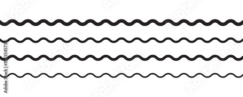 Wave line and wavy zigzag pattern lines. Vector black underlines, Geometric decoration element. smooth end squiggly horizontal, squiggles on white background.
