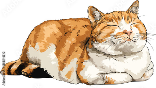 Charming Fat Cat Posing with Cute Smile in Vector Outline Isolated Design
