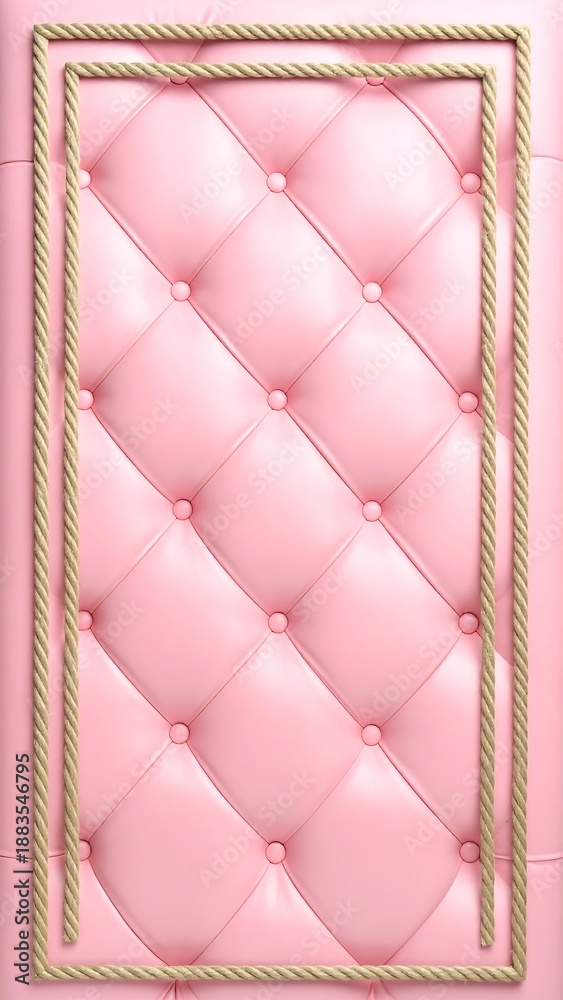 Naklejka premium Pink Diamond Tufted Upholstery with Rope Frame - A Luxurious and Elegant Design.