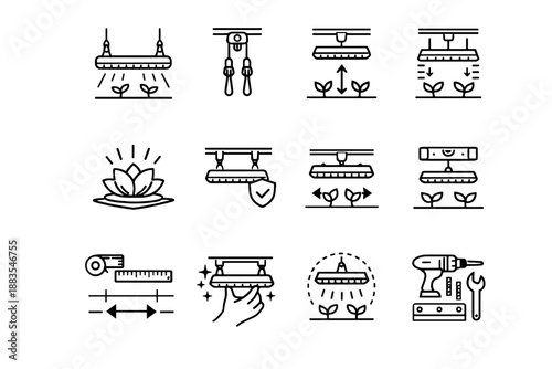 Mindful setup mounting clearance plant spacing icon install light vector safe grow
