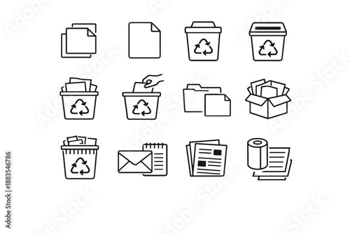 Recycling clean icons system proper sorting recognition material icon vector bin cue