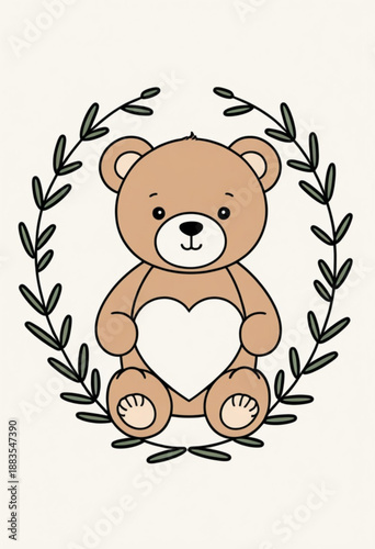 Teddy Bear with Heart and Leaf