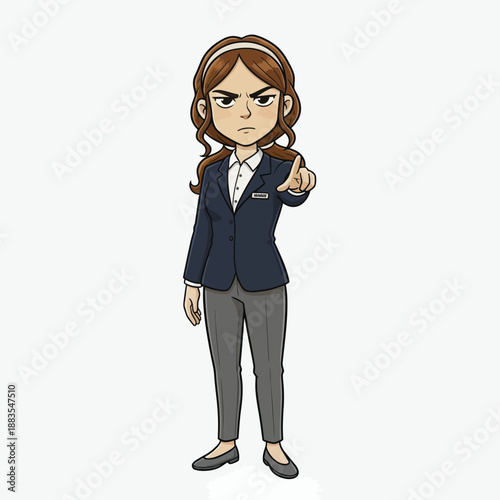 Serious Woman in Business Attire Making a Stern Pointing Gesture