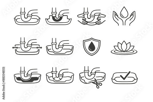 Under sink silhouette choice solution pipes focus icon around fit tray vector