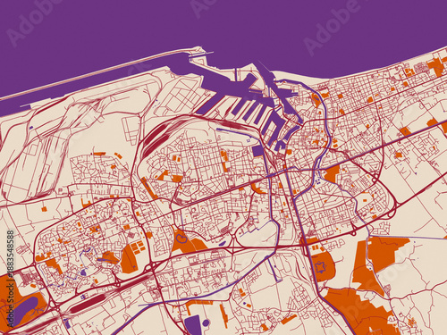 Foto City map of Dunkirk, France – burgundy linework on cream