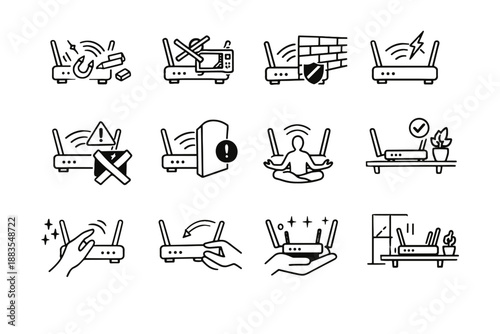Icon blockage cue router silhouette vector interference correction signal orientation icons risk
