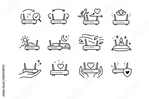 Vector calm adaptability check icon periodic habit network reorientation set router care