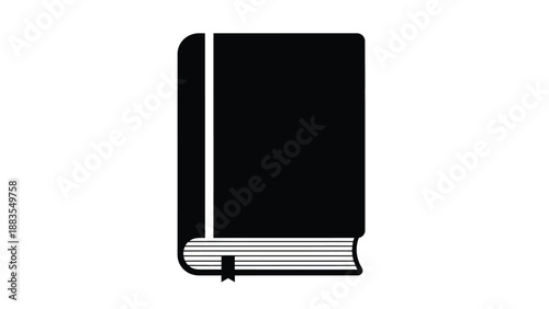 Simple black and white icon graphic representing a closed hardcover book with a bookmark detail